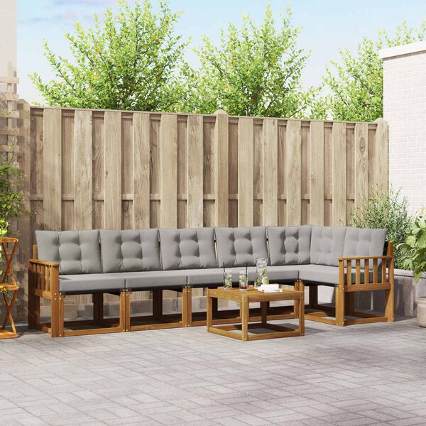 vidaXL Zestaw sof na zewnątrz z poduszką 7 pcs Naturalny i Jasny Szary