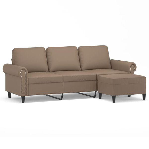 vidaXL 3-osobowa sofa z podn&oacute;żkiem, cappuccino, 180 cm, sztuczna sk&oacute;ra