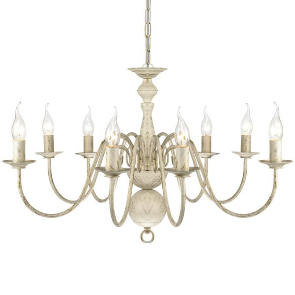 Biały, metalowy żyrandol w starym stylu, 8 żarówek