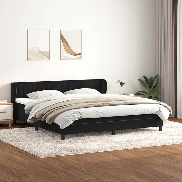 vidaXL Ł&oacute;żko typu Box Spring z materacami Czarny 200x210 cm Aksamit
