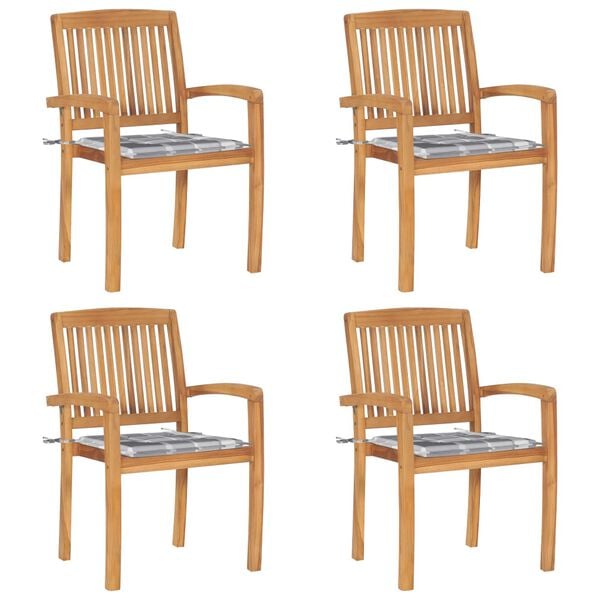 vidaXL Sztaplowane krzesła ogrodowe z poduszkami, 4 szt., tekowe