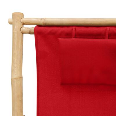 vidaXL Leżak z bambusa i czerwonego płótna