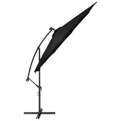 vidaXL Parasol wiszący z LED i stalowym słupkiem, 300 cm, czarny