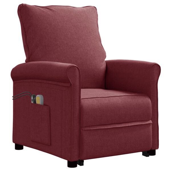 vidaXL Podnoszony fotel masujący, winna czerwień, tkanina