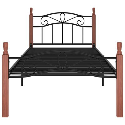 vidaXL Rama łóżka, czarny metal i lite drewno dębowe, 90x200 cm