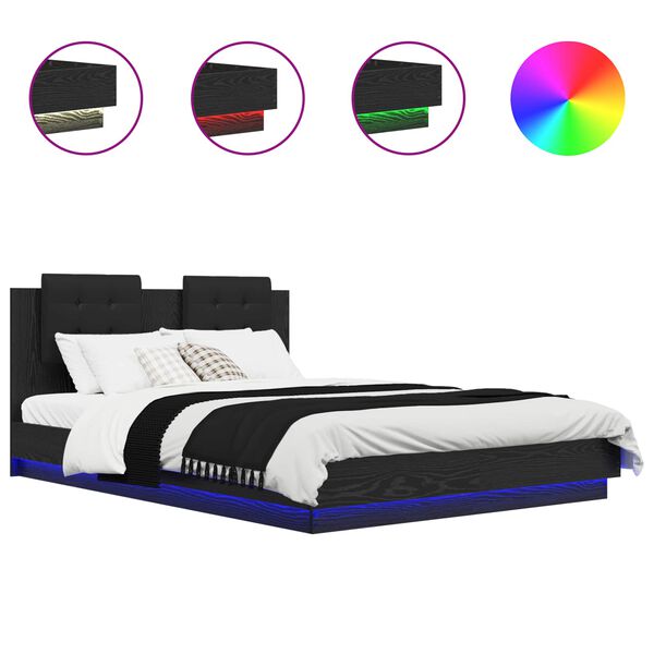 vidaXL Rama ł&oacute;żka z wezgłowiem Ze LED Lights Czarny Dąb 160 x 200 cm