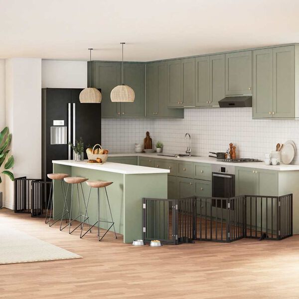 vidaXL Składana bramka dla psa, z drzwiami, 12 paneli, czarna, 600 cm