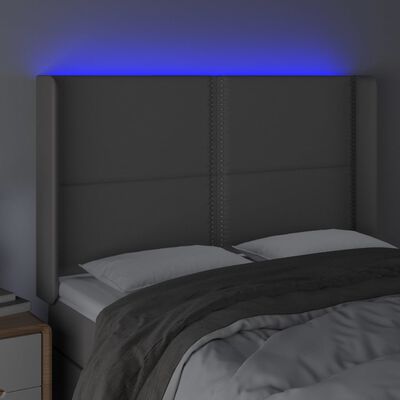 vidaXL Zagłówek do łóżka z LED, szary, 147x16x118/128cm sztuczna skóra