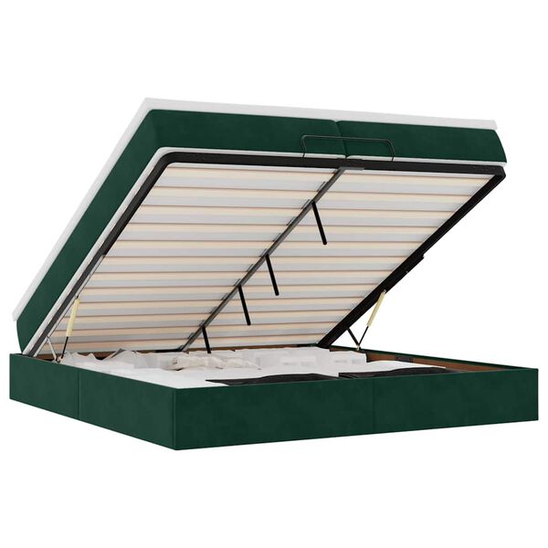 vidaXL Rama ł&oacute;żka otomana z materacami, zielona, 200x200 cm, aksamit