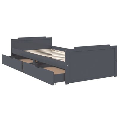 vidaXL Rama łóżka z szufladami, ciemnoszara, sosnowa, 90 x 200 cm