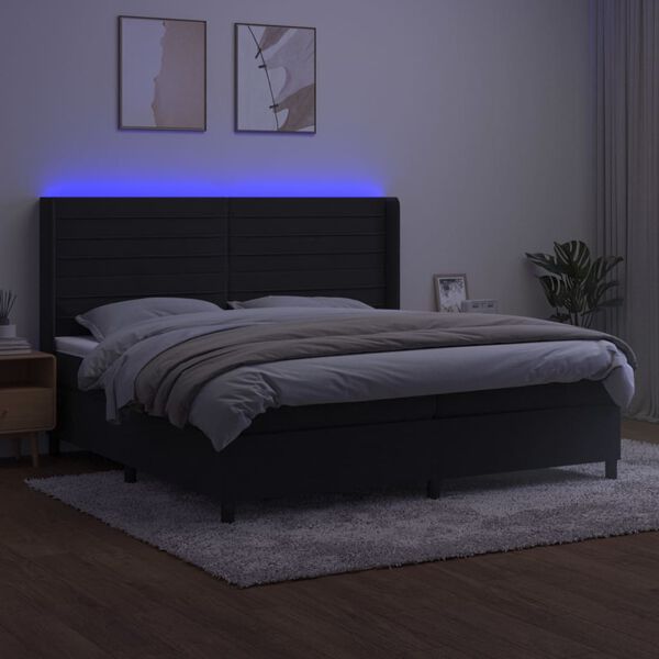 vidaXL Ł&oacute;żko kontynentalne z materacem i LED, czarny aksamit 200x200cm