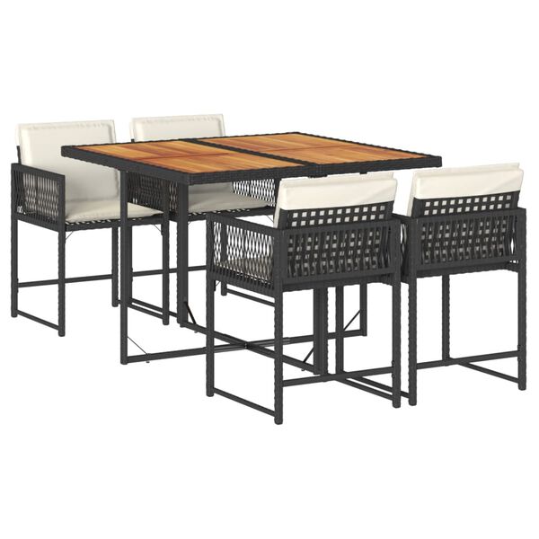 vidaXL 5-cz. zestaw mebli ogrodowych z poduszkami, czarny, polirattan