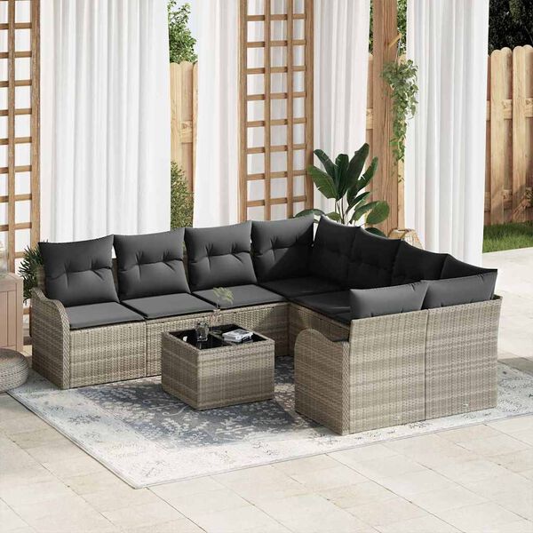 vidaXL Zestaw Sof na Ogr&oacute;d 9 pcs Jasnoszary 55 x 55 x 37 cm Polirattan