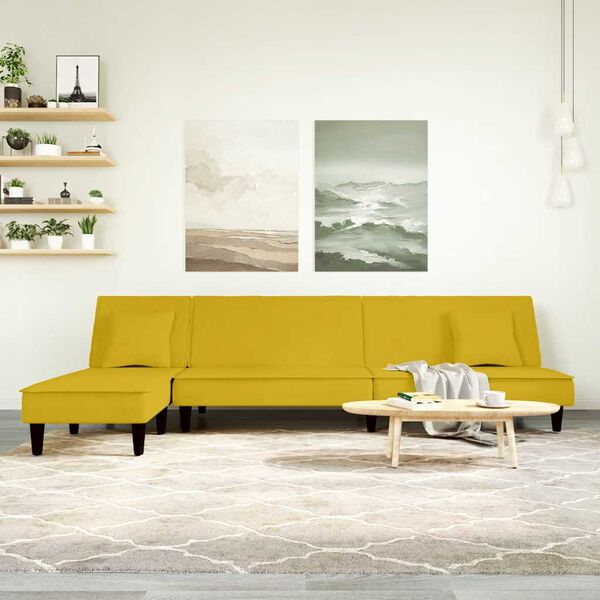 vidaXL Sofa rozkładana L, ż&oacute;łta, 255x140x70 cm, aksamit