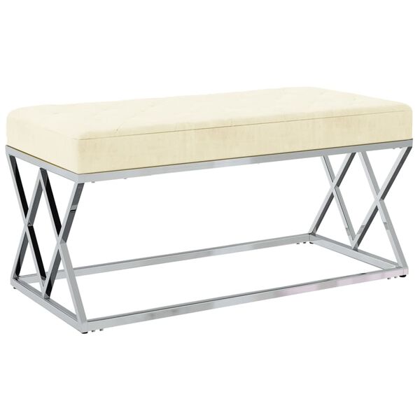vidaXL Ławka, kremowa, aksamit i stal nierdzewna