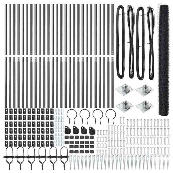vidaXL Słupek ogrodzeniowy. Szary 50 x 1,6 m (siatka 36 mm) Stal i PVC