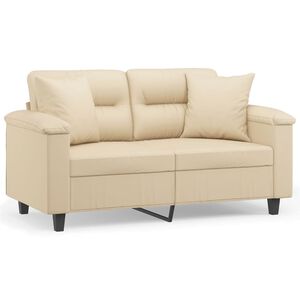 vidaXL 2-osobowa sofa z poduszkami, kremowa, 120 cm, mikrofibra
