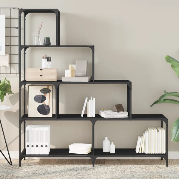 vidaXL 4-poziomowy regał na książki, czarny, 139x33,5x149 cm