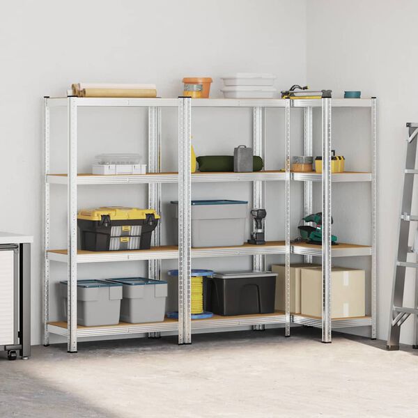 vidaXL Regały z 4 p&oacute;łkami, 3 szt., srebrna