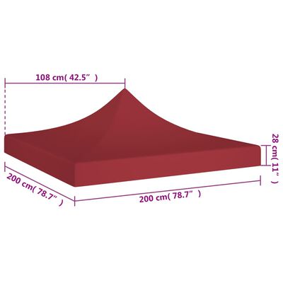 vidaXL Dach do namiotu imprezowego, 2 x 2 m, burgundowy, 270 g/m²