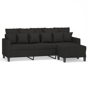 vidaXL 3-osobowa sofa z podn&oacute;żkiem, czarna, 180 cm, tkaniną