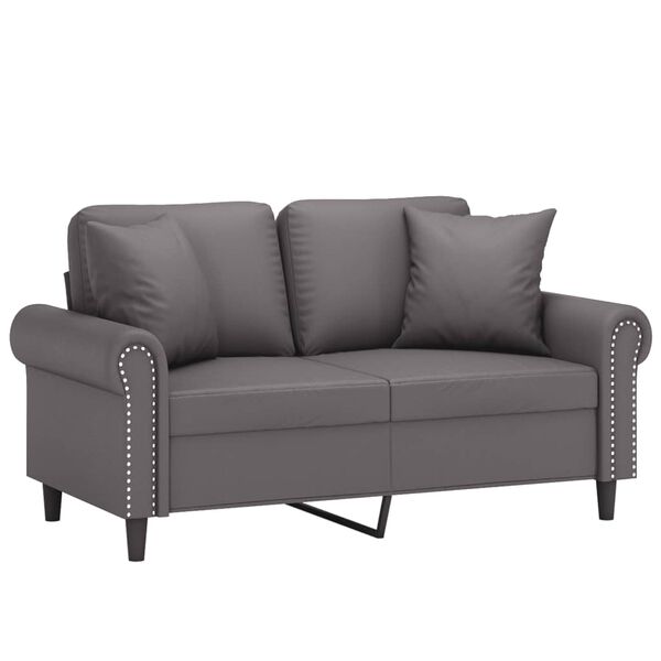 vidaXL 2-osobowa sofa z poduszkami, szara, 120 cm, sztuczna sk&oacute;ra