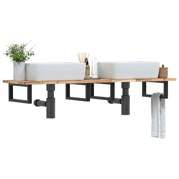 vidaXL P&oacute;łka ścienna pod umywalkę, stal i lite drewno akacjowe