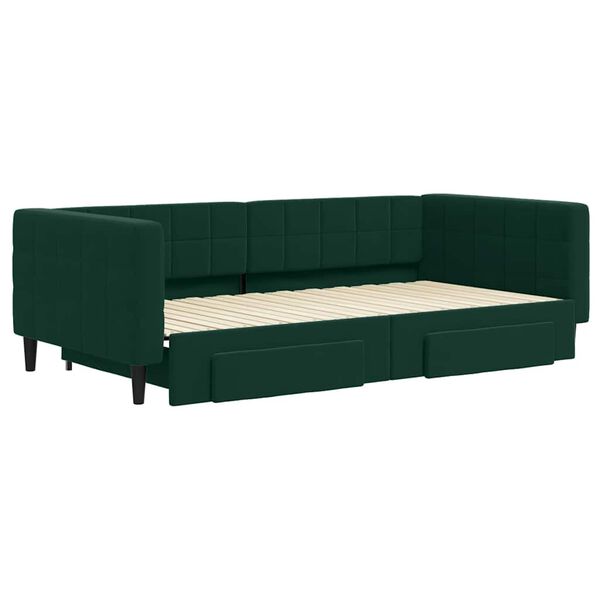 vidaXL Sofa rozsuwana z szufladami, ciemnozielona, 100x200 cm, aksamit