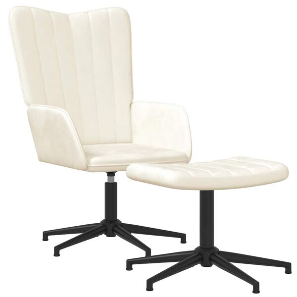 vidaXL Fotel z podn&oacute;żkiem, kremowy, tapicerowany aksamitem