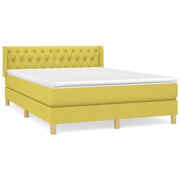 vidaXL Ł&oacute;żko kontynentalne z materacem, zielone, tkanina, 140x190 cm