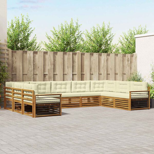 vidaXL Zestawy sof 9 pcs Naturalny i Kremowy Lite Drewno Akacji
