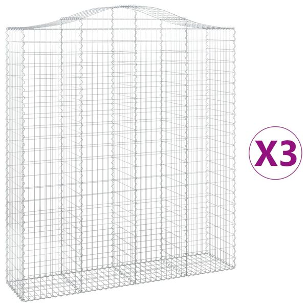 vidaXL Kosze gabionowe, 3 szt, 200x50x220/240 cm, galwanizowane żelazo