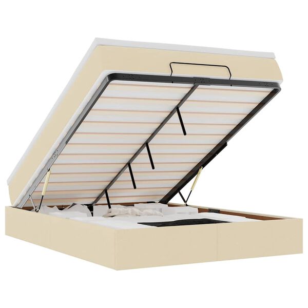 vidaXL Rama łóżka otomana z materacem, kremowa, 140x200 cm, tkanina