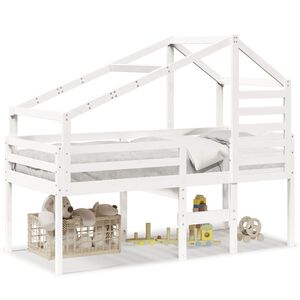 vidaXL Wysokie ł&oacute;żko z dachem, białe, 80x200 cm, lite drewno sosnowe