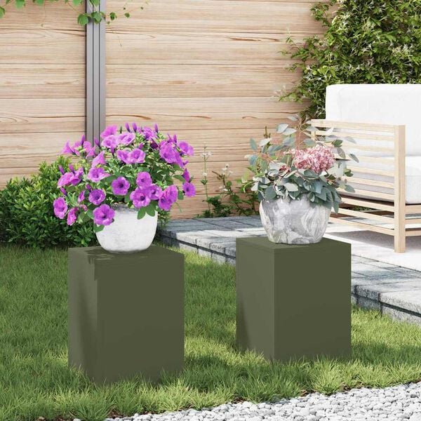 vidaXL Stojak na rośliny 2 pcs oliwkowy 24 x 24 x 35 cm Stal