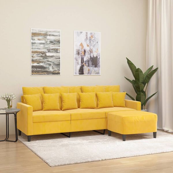 vidaXL 3-osobowa sofa z podn&oacute;żkiem, jasnoż&oacute;łty, 180 cm, aksamit