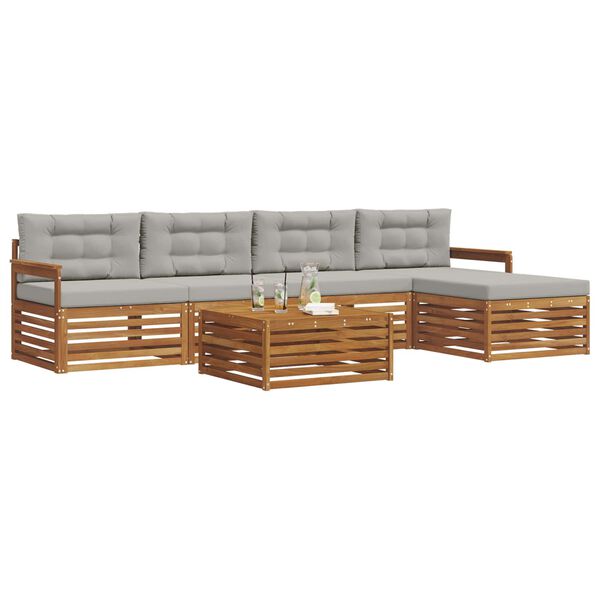 vidaXL Zestaw sof na zewnątrz z poduszką 6 pcs Naturalny i Jasny Szary