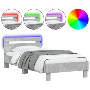 vidaXL Rama ł&oacute;żka z wezgłowiem i LED, szarość betonu, 90x200 cm