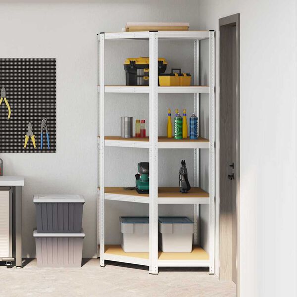 vidaXL P&oacute;łka narożna Srebrny 90 x 90 x 198 cm Materiał drewnopochodny