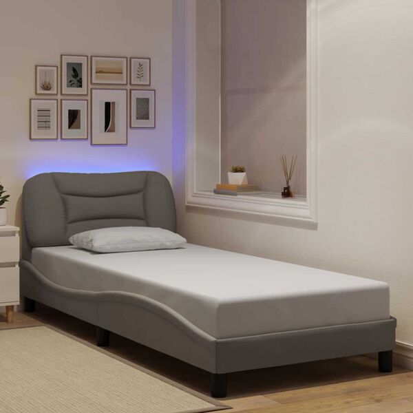 vidaXL Rama ł&oacute;żka z LED bez materaca Hvar Taupe 90x200 cm Tkanina