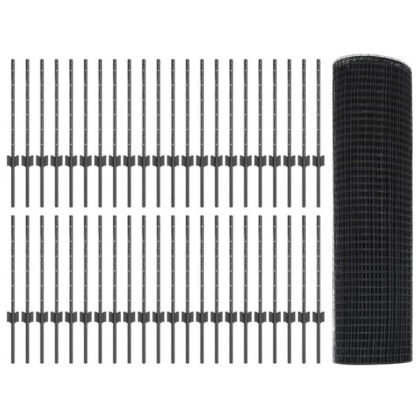 vidaXL Ogrodzenie z słupkiem Szary 0,5 x 100 m Stal i PVC