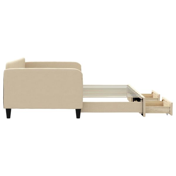 vidaXL Sofa rozsuwana z szufladami, kremowa, 100x200 cm, tkanina