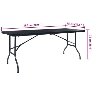 vidaXL Składany stolik, czarny 180x75x72 cm, HDPE, imitacja rattanu