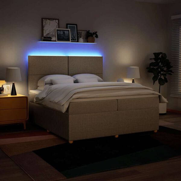 vidaXL Ł&oacute;żko kontynentalne z materacem, kremowe, tkanina, 200x200 cm