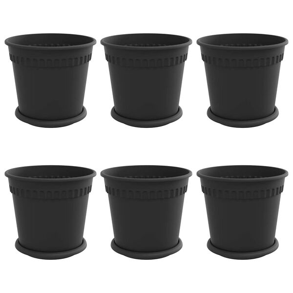 vidaXL Doniczki 6 pcs Czarny &Oslash; 19 x 16 cm Z tworzywa sztucznego