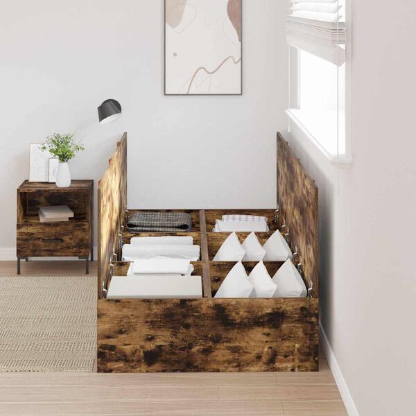 vidaXL Rama łóżka z miejscem na przechowywanie Dąb wędzony 90 x 190 cm