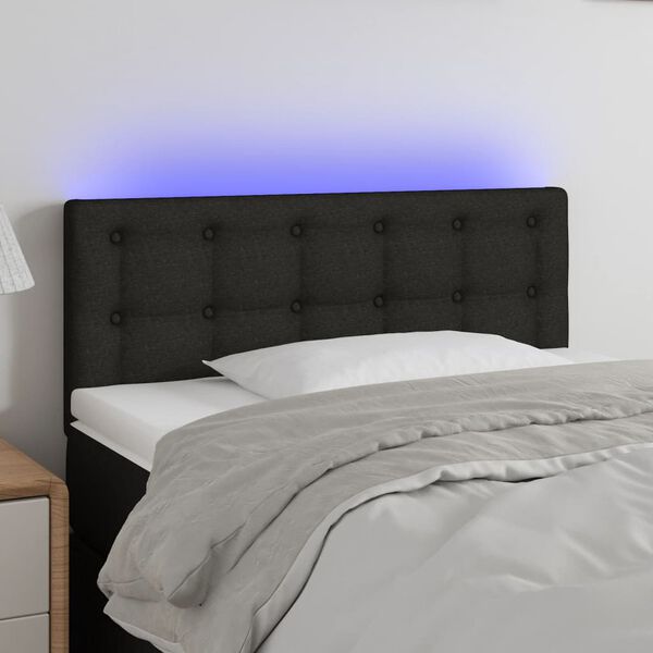 vidaXL Zagł&oacute;wek do ł&oacute;żka z LED, czarny, 100x5x78/88 cm, tkanina