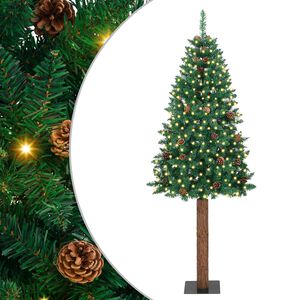 vidaXL Szczupła Choinka Zielony 180 cm PVC i lite drewno sosnowe
