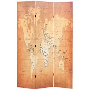 vidaXL Składany parawan, 120x170 cm, mapa świata, ż&oacute;łty