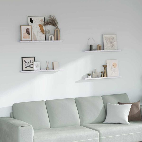 vidaXL P&oacute;łka ścienna z p&oacute;łką 4 pcs Biały marmur 80 x 9 x 3 cm